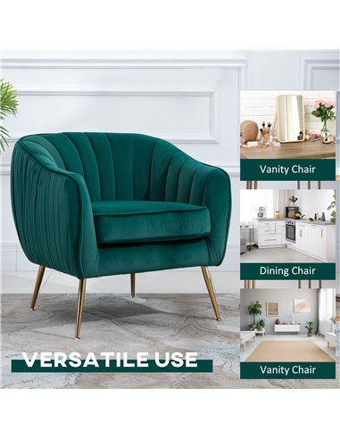 HOMCOM Velvet-Feel Tub Armchair, with Gold Tone Legs - Green 833-725V71DG