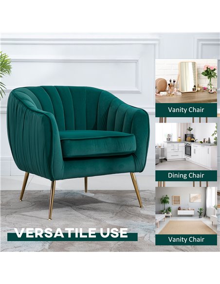 HOMCOM Velvet-Feel Tub Armchair, with Gold Tone Legs - Green 833-725V71DG - pic 40446 | FastDaddyshop