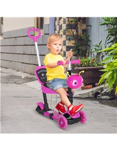HOMCOM 5-in-1 Kids Toddler 3 Wheels Mini Kick Scooter Push Walker with Removable Seat & Back Rest for Girls and Boys Pink