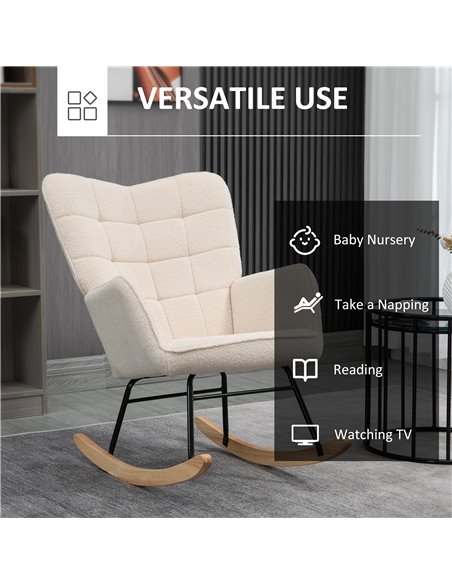 HOMCOM Wingback Rocking Chair for Nursing, Berber Fleece Nursery Glider Rocker, Modern Armchair for Living Room, Beige 839-613V7 - pic 40453 | FastDaddyshop