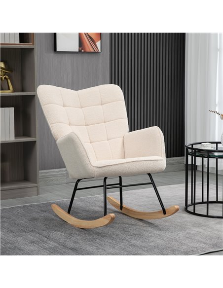 HOMCOM Wingback Rocking Chair for Nursing, Berber Fleece Nursery Glider Rocker, Modern Armchair for Living Room, Beige 839-613V7 - pic 40457 | FastDaddyshop