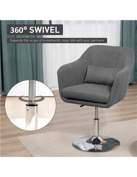 HOMCOM Swivel Accent Chair Contemporary Vanity Armchair with Adjustable Height Thick Cushion Lumbar Support Armrest for Bedroom  - pic 40461 | FastDaddyshop