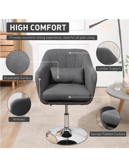 HOMCOM Swivel Accent Chair Contemporary Vanity Armchair with Adjustable Height Thick Cushion Lumbar Support Armrest for Bedroom  - pic 40462 | FastDaddyshop