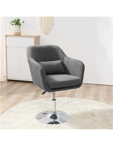 HOMCOM Swivel Accent Chair Contemporary Vanity Armchair with Adjustable Height Thick Cushion Lumbar Support Armrest for Bedroom 