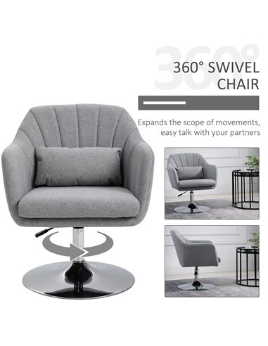 HOMCOM Swivel Accent Chair Contemporary Vanity Armchair with Adjustable Height Thick Cushion Lumbar Support Armrest for Bedroom 
