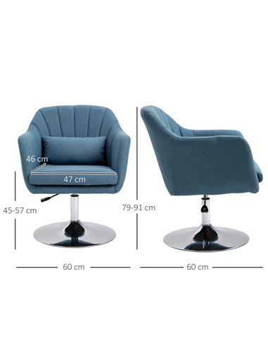 HOMCOM Swivel Accent Chair Contemporary Vanity Armchair, Blue 833-757V72BU