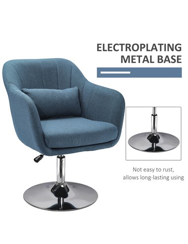 HOMCOM Swivel Accent Chair Contemporary Vanity Armchair with Adjustable Height Thick Cushion Lumbar Support Armrest for Bedroom 