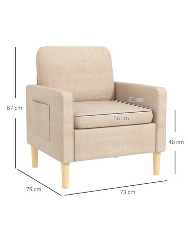 HOMCOM Modern Accent Chair, Comfy Fireside Chair, Beige 839-732V71BG