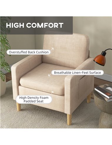 HOMCOM Modern Accent Chair, Comfy Fireside Chair, Beige 839-732V71BG