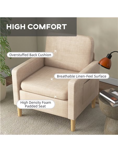 HOMCOM Modern Accent Chair, Comfy Fireside Chair, Beige 839-732V71BG - pic 40506 | FastDaddyshop