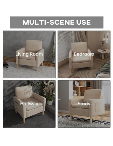 HOMCOM Modern Accent Chair, Comfy Fireside Chair, Upholstered Armchair for Living Room, Bedroom, Home Office, Beige 839-732V71BG