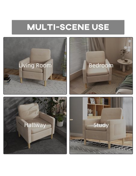 HOMCOM Modern Accent Chair, Comfy Fireside Chair, Upholstered Armchair for Living Room, Bedroom, Home Office, Beige 839-732V71BG - pic 40508 | FastDaddyshop