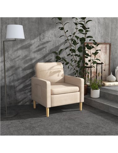 HOMCOM Modern Accent Chair, Comfy Fireside Chair, Upholstered Armchair for Living Room, Bedroom, Home Office, Beige 839-732V71BG