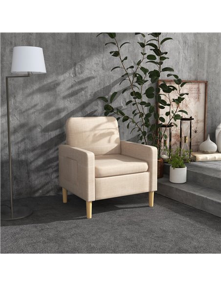 HOMCOM Modern Accent Chair, Comfy Fireside Chair, Upholstered Armchair for Living Room, Bedroom, Home Office, Beige 839-732V71BG - pic 40509 | FastDaddyshop
