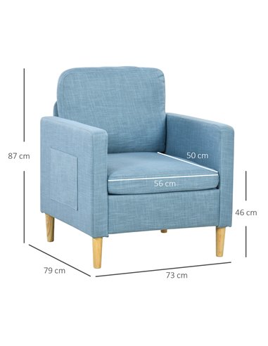 HOMCOM Modern Accent Chair, Comfy Fireside Chair, Light Blue 839-732V71LB
