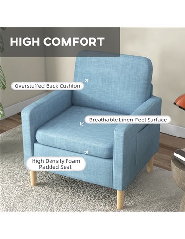 HOMCOM Modern Accent Chair, Comfy Fireside Chair, Light Blue 839-732V71LB