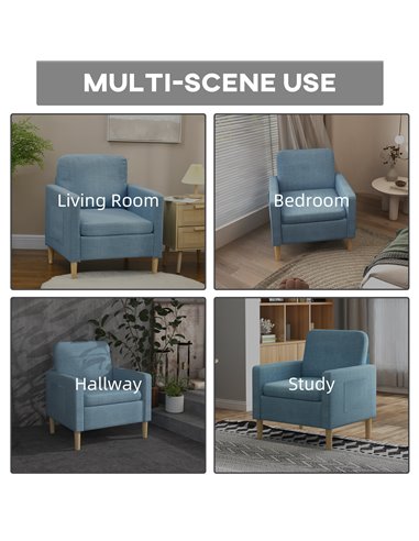HOMCOM Modern Accent Chair, Comfy Fireside Chair, Upholstered Armchair for Living Room, Bedroom, Home Office, Light Blue 839-732
