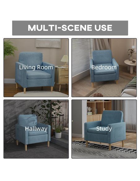 HOMCOM Modern Accent Chair, Comfy Fireside Chair, Upholstered Armchair for Living Room, Bedroom, Home Office, Light Blue 839-732 - pic 40517 | FastDaddyshop