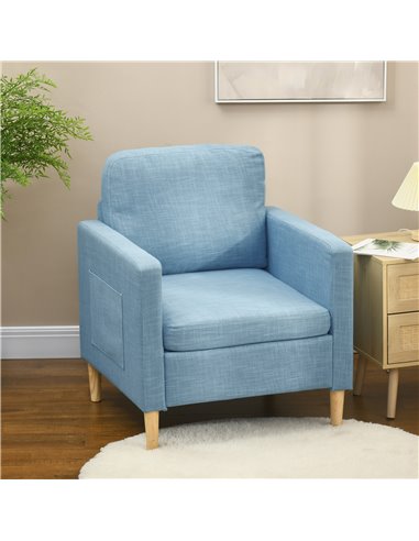 HOMCOM Modern Accent Chair, Comfy Fireside Chair, Upholstered Armchair for Living Room, Bedroom, Home Office, Light Blue 839-732