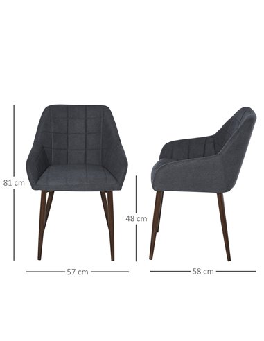 HOMCOM 2 Pcs Linen-Touch Fabric Dining Chair with Cushion, Dark grey 835-292V71CG