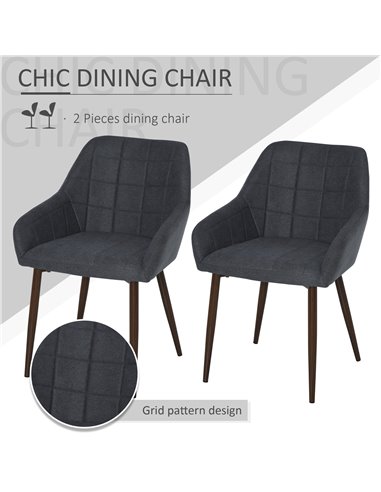 HOMCOM 2 Pcs Linen-Touch Fabric Dining Chair with Cushion, Dark grey 835-292V71CG
