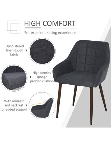 HOMCOM 2 Pcs Linen-Touch Fabric Dining Chair with Cushion, Dark grey 835-292V71CG
