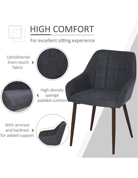 HOMCOM 2 Pcs Linen-Touch Fabric Dining Chair with Cushion, Dark grey 835-292V71CG - pic 40525 | FastDaddyshop