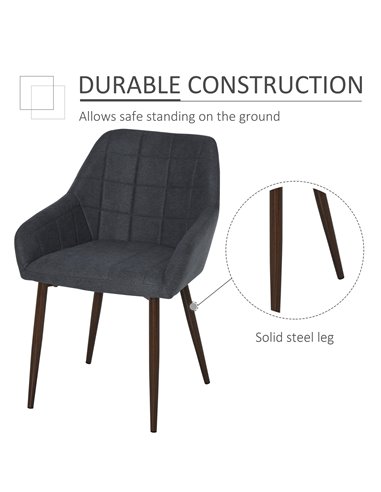 HOMCOM 2 Pcs Linen-Touch Fabric Dining Chair w/ Cushion, Backrest, Mid Back Leisure Chair w/ Steel Leg, Sponge Padded Armchair f