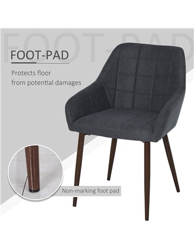 HOMCOM 2 Pcs Linen-Touch Fabric Dining Chair w/ Cushion, Backrest, Mid Back Leisure Chair w/ Steel Leg, Sponge Padded Armchair f