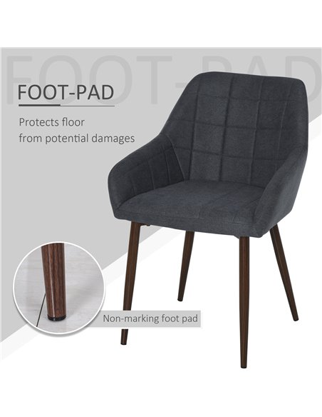 HOMCOM 2 Pcs Linen-Touch Fabric Dining Chair w/ Cushion, Backrest, Mid Back Leisure Chair w/ Steel Leg, Sponge Padded Armchair f - pic 40527 | FastDaddyshop