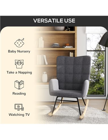 HOMCOM Wingback Rocking Chair for Nursing, Berber Fleece Nursery Glider Rocker, Modern Armchair for Living Room, Dark Grey 839-6
