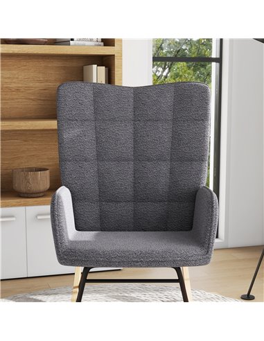HOMCOM Wingback Rocking Chair for Nursing, Berber Fleece Nursery Glider Rocker, Modern Armchair for Living Room, Dark Grey 839-6