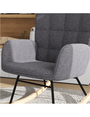 HOMCOM Wingback Rocking Chair for Nursing, Berber Fleece Nursery Glider Rocker, Modern Armchair for Living Room, Dark Grey 839-6