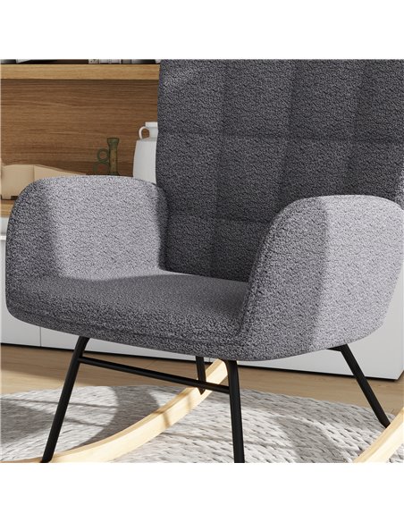 HOMCOM Wingback Rocking Chair for Nursing, Berber Fleece Nursery Glider Rocker, Modern Armchair for Living Room, Dark Grey 839-6 - pic 40537 | FastDaddyshop