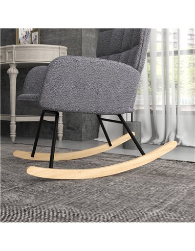 HOMCOM Wingback Rocking Chair for Nursing, Berber Fleece Nursery Glider Rocker, Modern Armchair for Living Room, Dark Grey 839-6
