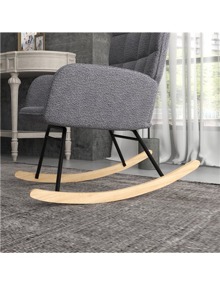 HOMCOM Wingback Rocking Chair for Nursing, Berber Fleece Nursery Glider Rocker, Modern Armchair for Living Room, Dark Grey 839-6 - pic 40538 | FastDaddyshop