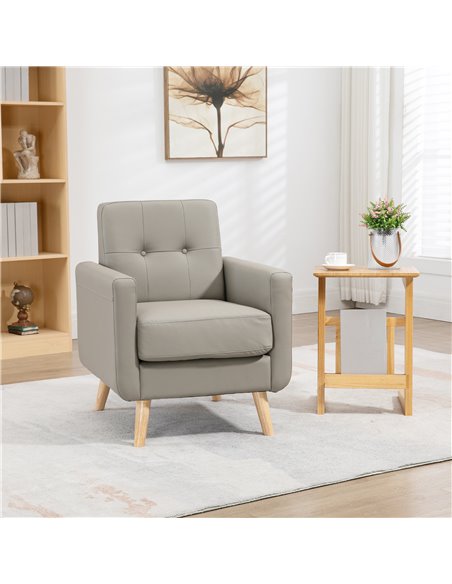 HOMCOM Modern Accent Chair, Tufted Living Room Chairs, PU Leather Armchair for Bedroom, Home Office, Grey 839-847V70GY - pic 40567 | FastDaddyshop
