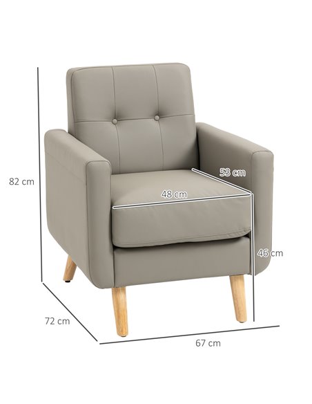 HOMCOM Modern Accent Chair, Tufted Living Room Chairs, PU Leather Armchair for Bedroom, Home Office, Grey 839-847V70GY - pic 40568 | FastDaddyshop