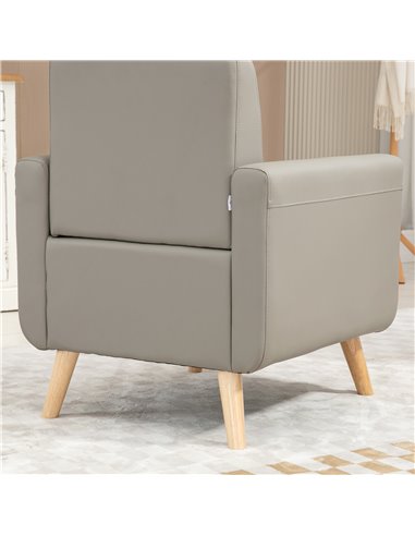 HOMCOM Modern Accent Chair, Tufted Living Room Chairs, PU Leather Armchair for Bedroom, Home Office, Grey 839-847V70GY