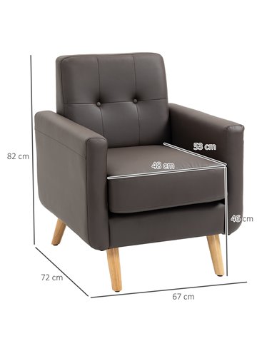 HOMCOM Modern Accent Chair, Tufted Living Room Chairs, PU Leather Armchair for Bedroom, Home Office, Brown 839-847V70BN