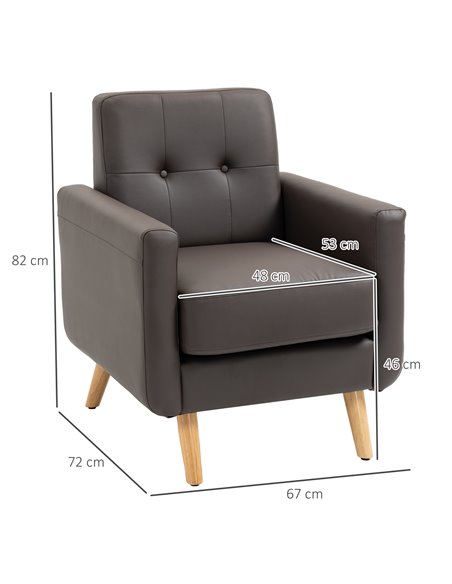 HOMCOM Modern Accent Chair, Tufted Living Room Chairs, PU Leather Armchair for Bedroom, Home Office, Brown 839-847V70BN - pic 40586 | FastDaddyshop