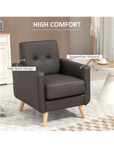 HOMCOM Modern Accent Chair, Tufted Living Room Chairs, PU Leather Armchair for Bedroom, Home Office, Brown 839-847V70BN