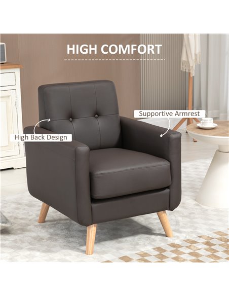 HOMCOM Modern Accent Chair, Tufted Living Room Chairs, PU Leather Armchair for Bedroom, Home Office, Brown 839-847V70BN - pic 40587 | FastDaddyshop