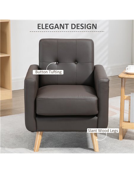 HOMCOM Modern Accent Chair, Tufted Living Room Chairs, PU Leather Armchair for Bedroom, Home Office, Brown 839-847V70BN - pic 40589 | FastDaddyshop