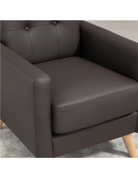 HOMCOM Modern Accent Chair, Tufted Living Room Chairs, PU Leather Armchair for Bedroom, Home Office, Brown 839-847V70BN - pic 40591 | FastDaddyshop