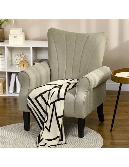 HOMCOM Upholstered Accent Chair with High Back, Rolled Arms and Wood Legs, Soft Thick Padded Armchair, Beige 839-877V70LG - pic 40603 | FastDaddyshop
