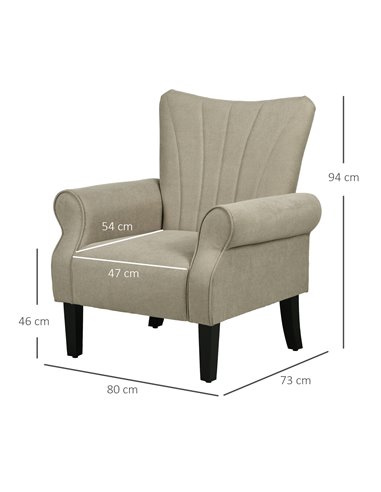 HOMCOM Upholstered Accent Chair with High Back, Rolled Arms and Wood Legs, Soft Thick Padded Armchair, Beige 839-877V70LG