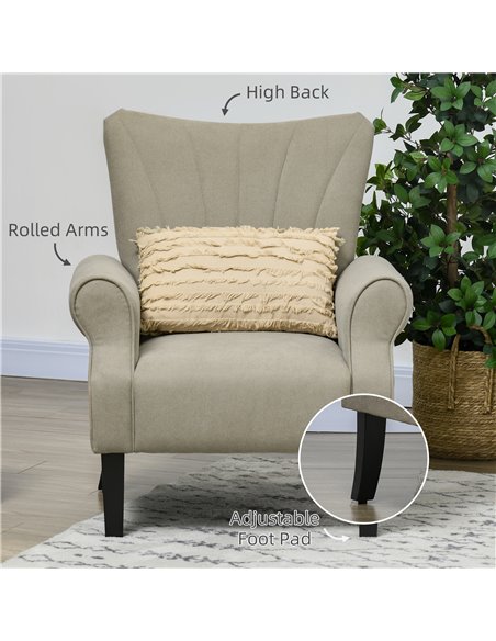 HOMCOM Upholstered Accent Chair with High Back, Rolled Arms and Wood Legs, Soft Thick Padded Armchair, Beige 839-877V70LG - pic 40606 | FastDaddyshop