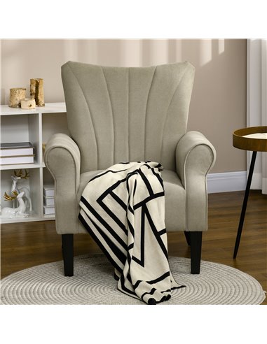 HOMCOM Upholstered Accent Chair with High Back, Rolled Arms and Wood Legs, Soft Thick Padded Armchair, Beige 839-877V70LG