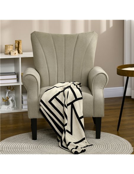 HOMCOM Upholstered Accent Chair with High Back, Rolled Arms and Wood Legs, Soft Thick Padded Armchair, Beige 839-877V70LG - pic 40607 | FastDaddyshop